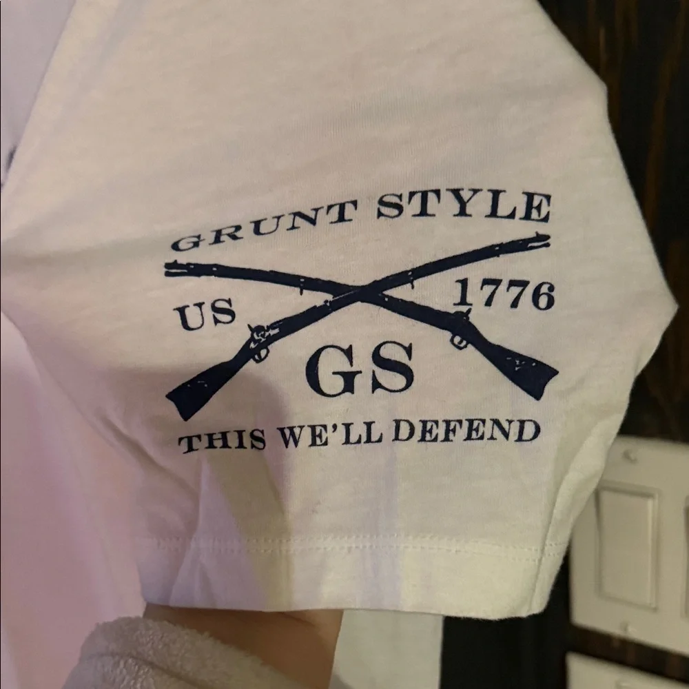 Grunt Style White T-Shirt with Blue and Red Graphic - Picture 2 of 5